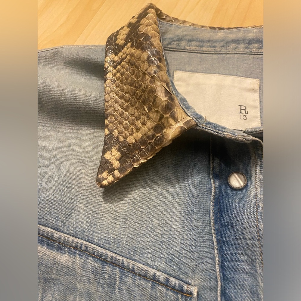 R13 Denim Western Shirt with Snakeskin Collar - Picture 9 of 15
